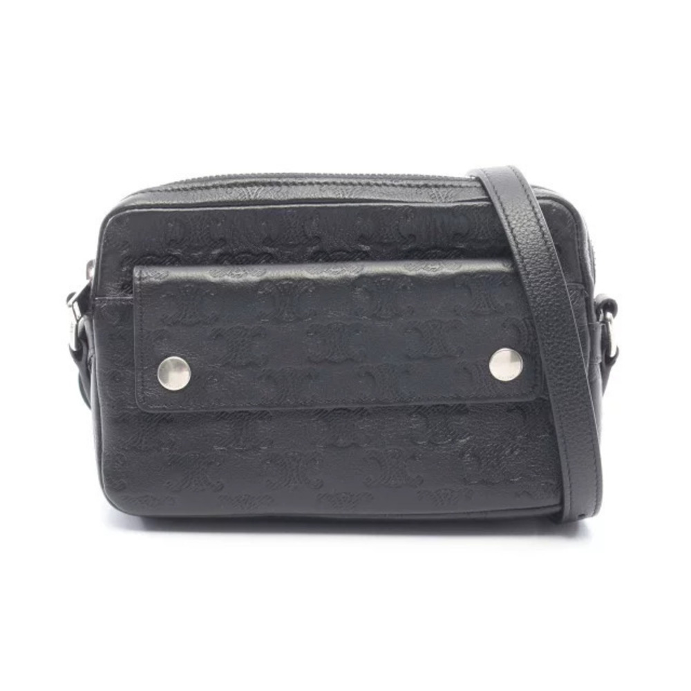 Celine Camera Bag Triomphe Shoulder Leather Black
